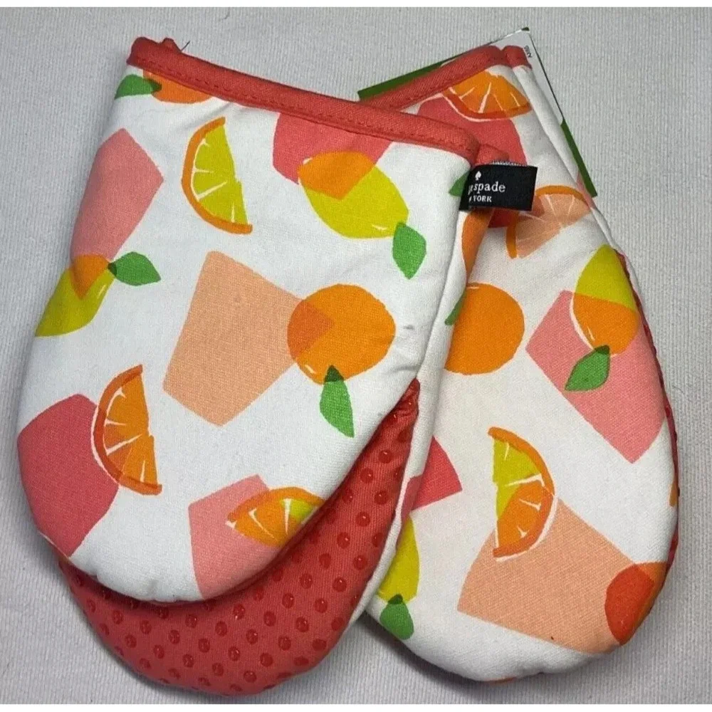 Kate Spade Mini Oven Mitts Summer Citrus Orange Lemon Grip Drink Cotton NWT